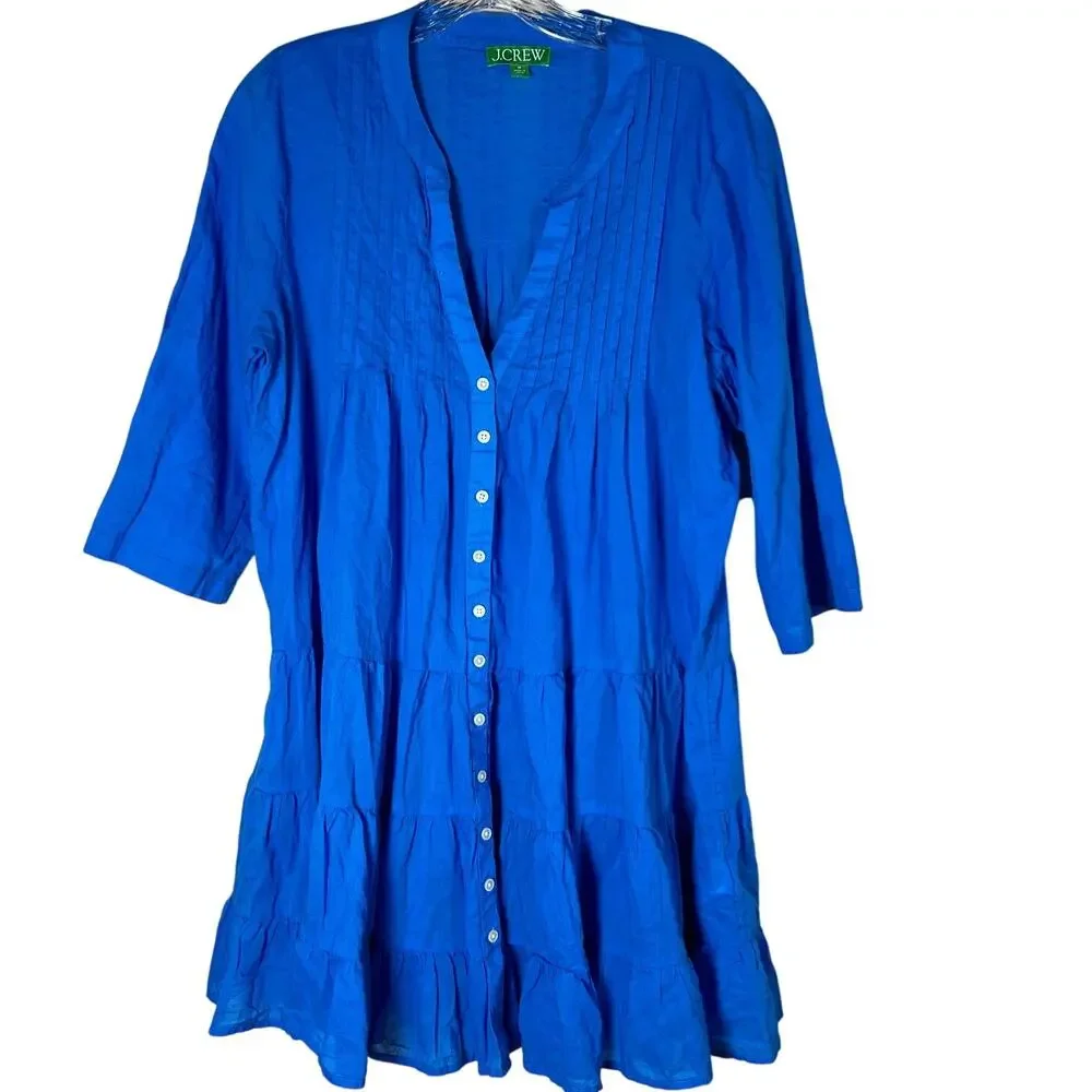 J. Crew Milly Button-Up Mini Dress Women's Medium Blue Cover-Up All Cotton - Picture 3 of 9